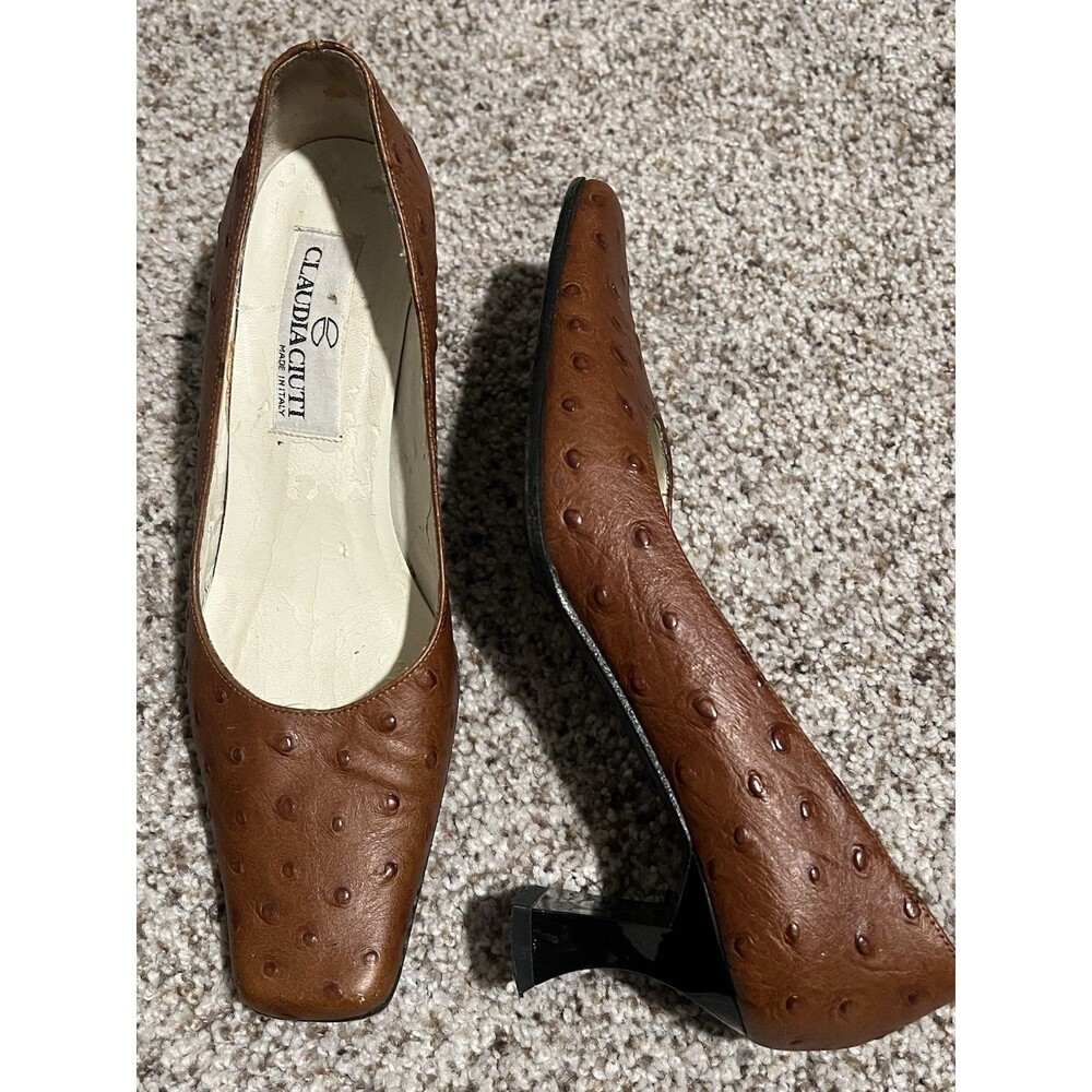 Claudia Ciuti Italy Ostrich Embossed Leather Heels Pumps Shoes Sz 6 M - Unique!
